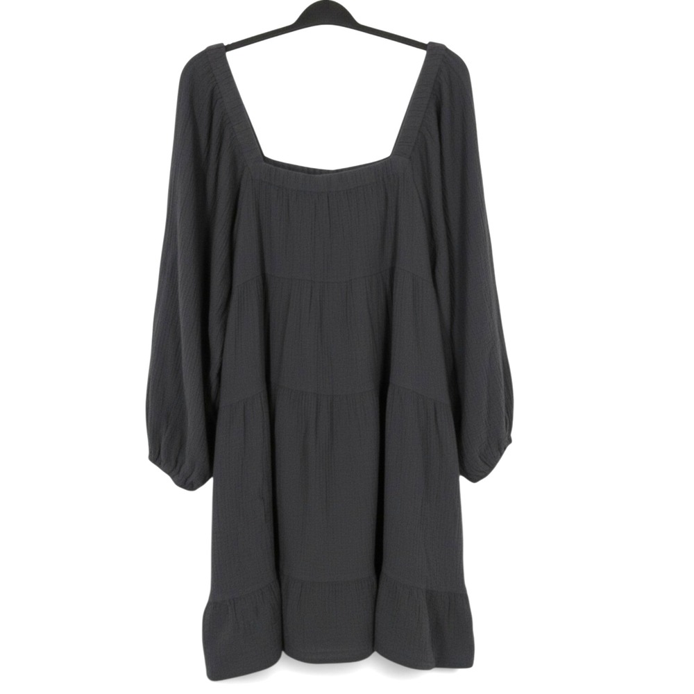 ODDI Dark Gray CRINKLE GAUZE Off-The-Shoulders TIERED PEASANT Boho DRESS 3XL